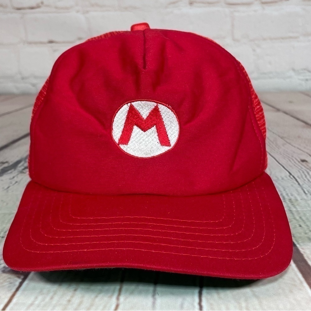 Vintage Super Mario Bros Nintendo Hat Snap Back Mesh Trucker Cap Red Made in USA